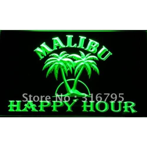 643 Malibu Beer Happy Hour Bar LED Neon Light Signs with On/Off Switch 20+ Colors 5 Sizes to choose