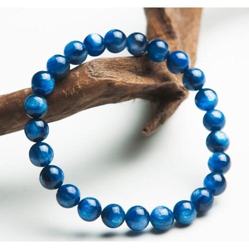 Free shipping Natural Blue Kyanite Cat Eye Crystal Beads Stretch Bracelet 6-7mm AAA