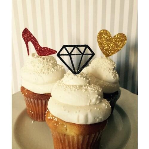 Glitter hem night cupcake Toppers baby birthday shower Bachelorette party cake decorations food picks