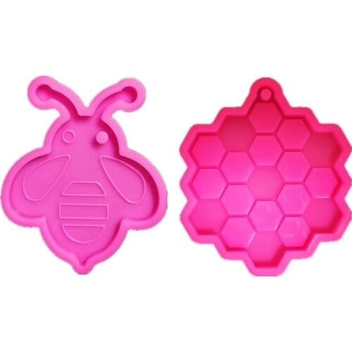 Bee Keychain Epoxy Resin Mold Honeycomb Necklace Pendant Silicone Mould DIY Crafts Jewelry Casting Tools