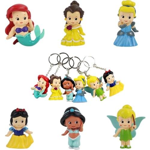 6pcs/set 6cm Princess Keychain Snow White Mermaid doll toy Collection Figure Key Chain