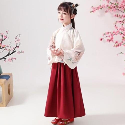 Spring And Autumn Girls' Hanfu Ancient Clothes Childrens Horse Face Skirt Chinese Style Embroidered Performance Clothing