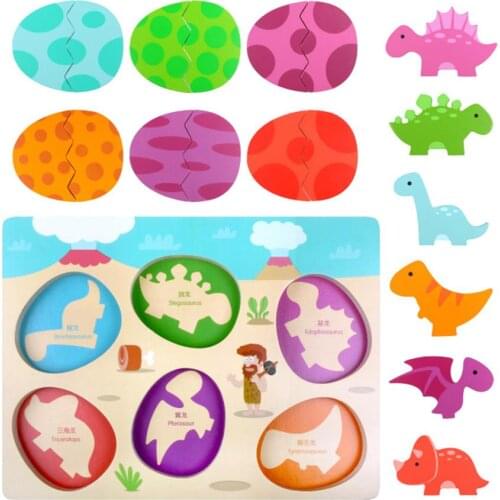 Wooden Cartoon Dinosaur Egg Jigsaw Puzzle Learning Board Kids Educational Toy