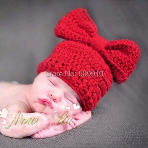 Children Accessories Newborn Infant Handmade Crochet Baby Bow Hat Handmade Knit Photography Photo Props Hat XDT-137