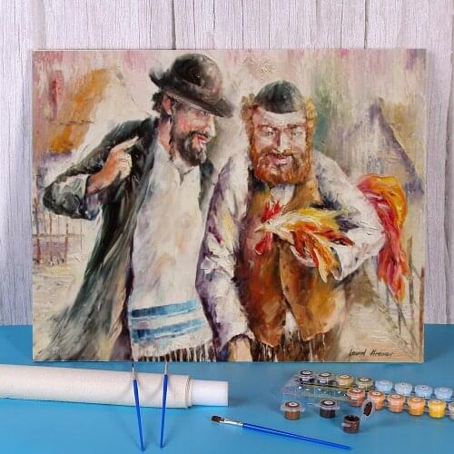 Two Friends And Rooster Painting By Numbers Package Oil Paints 50*70 Oil Painting Loft Wall Picture Crafts Adults Drawing