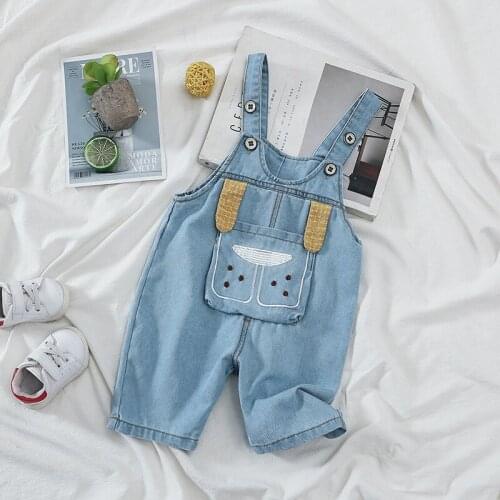 Toddler Boys Denim Overalls 2021 Korean Style New Kids Thin Short Jumpsuits Casual Cartoon Cute Suspender Shorts for Baby Boys