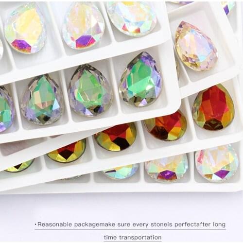 Teardrop Crystal Copper Colorful Glass 10x14mm High Quality Pointback Sew On Stone 24pcs Droplet Sewing Rhinestone For Garment