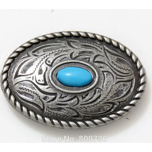 KB302) Wholesale 50pc Prairie Dust Oval Concho 1-7/16" x 1" (2.5 cm) Antique-Silver w/ Blue-Stone Leathercraft