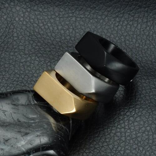 Gold Black Silvery Biker Mens Ring Grunge Geometry Titanium Stainless Steel Ring for Women Male Unisex Jewellery Gift 2021