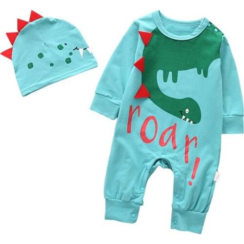 Free Shipping Baby Boys Dinosaur Romper Dress Long Sleeve Fall Winter A Grade Cotton One Piece Jumpsuit Sleep and Play Outfits