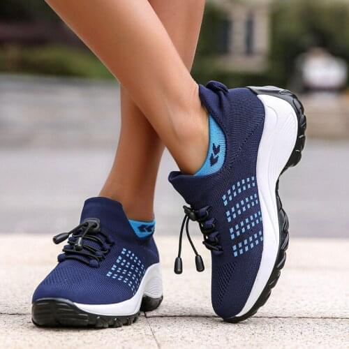 Women Tennis Shoes Air Cushion Sports Shoes Mesh Lace-up Sock Sneakers Outdoor Platform Sneakers Women Running Shoes Big Size 45