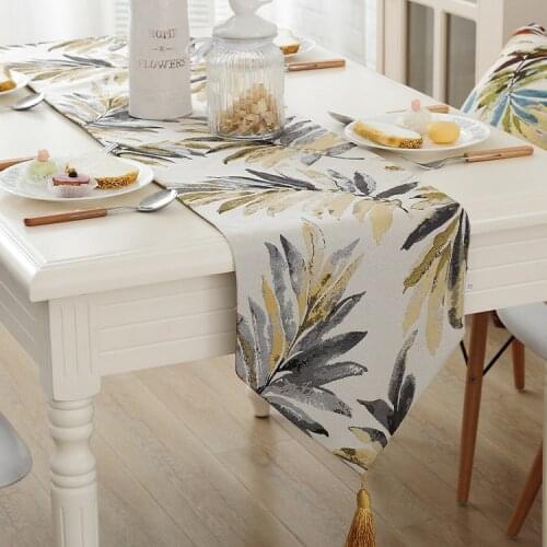 Leaves painting table north US european style table runner wholesale embroider table runner for wedding hotel dinner party
