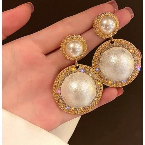 Fashion Korean Big Pearl Earrings For Women Luxury Hippie Statement Elegant Gold Rhinestone Drop Dangle Earring Trendy Jewelry
