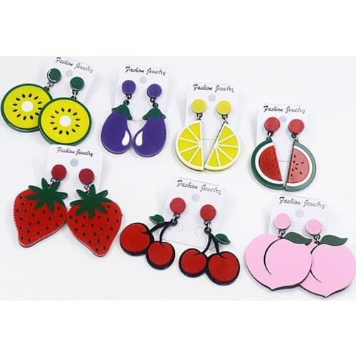 YAOLOGE 2020 New Summer Jewelry Acrylic Earrings For Women Watermelon Lemon Strawberry Cherry Statement Earrings Party Gifts