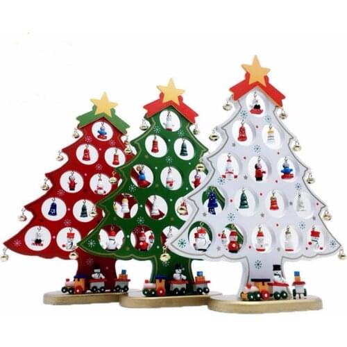 New 3D DIY 22-32CM Cartoon Wooden Christmas Tree Decoration Xmas Gift Ornament Table Desk Decoration Snowflak Home Party Decor