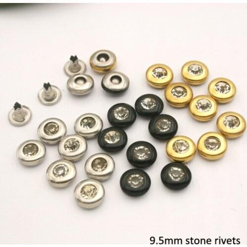 Wholesale 9.5mm 300sets brass rhinestone rivets arcylic stone rivets nail Silver-Black-Gold diamond rivets ZD-003
