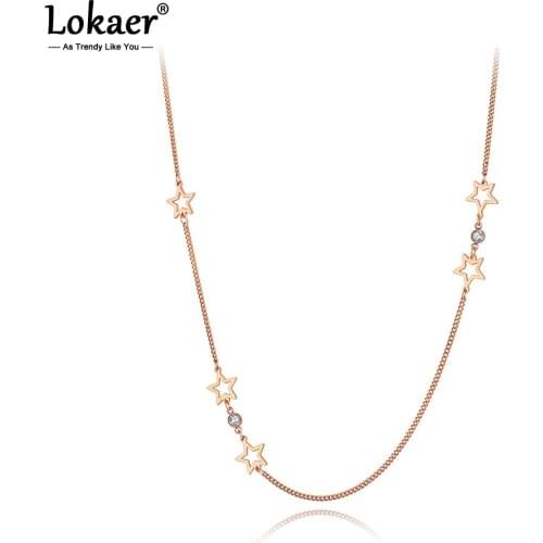 Lokaer Titanium Stainless Steel 5Pcs Star Charm Pendant Necklaces Jewelry Fashion Bohemia CZ Crystal Necklace For Women N20255