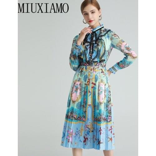 MIUXIMAO 2021 Spring Summer Diamonds Starfish Shells Print Lace Fold Half Sleeve Holiday Slim Elegant Midi Dress Women Vestidos