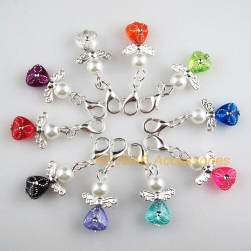 10 New Heart 14x22mm Charms Mixed Flower Acrylic Silver Plated Retro With Lobster Claw Clasps