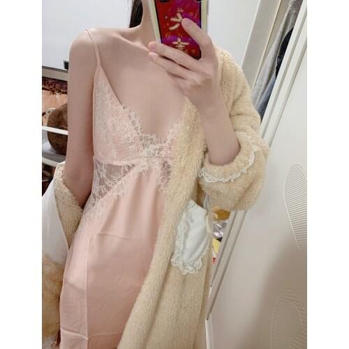 Sexy lingerie fairy sweet gauze transparent skirt super soft back lace private sleeping dress girl