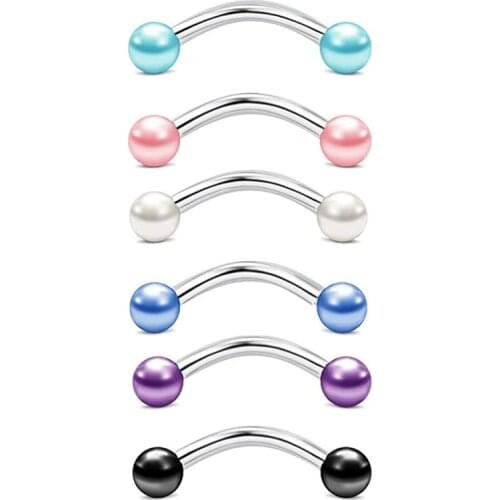 16G Stainless Steel Pearl Eyebrow Piercing Jewelry Helix Daith Earrings Lip Septum Ring Studs Banana Barbell Body Jewelry Kit