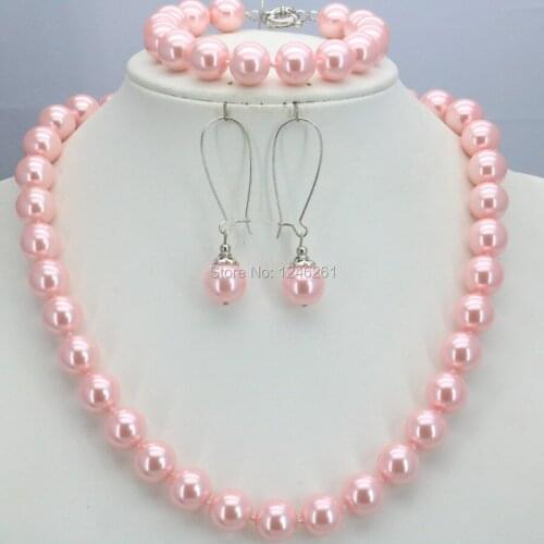 Special Offer Christmas Gifts Girls 10mm Pink Glass Pearl Beads Necklace Bracelet Earrings Sets Jewelry Making Design For Women