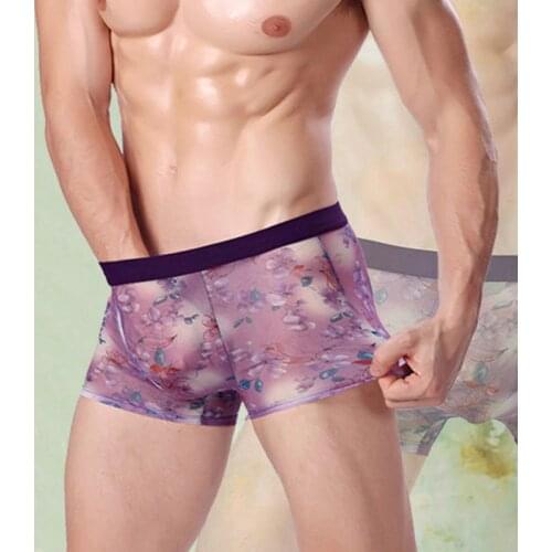 Ultra-thin Transparent Boxershorts Men Sexy Mesh Underwear Pants Male Mid-rise Sheer Slips Homme Panties Boxer Shorts Underpants