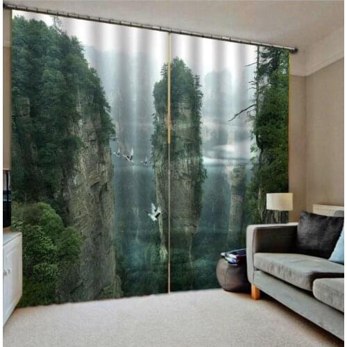 Green high mountain curtains 3D Curtain Printing Blockout Polyester Photo Drapes Fabric For Room Decoration curtains
