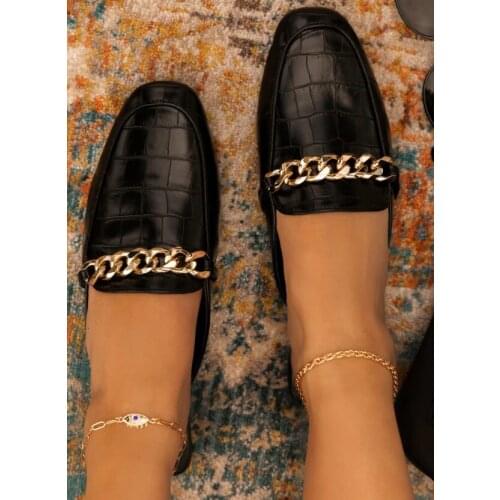 WHNB 2021 New Chain Mules Women Slides Square Toe Ladies Striped Shoes Summer Fashion Footwear Plus Big Size 41 Slippers