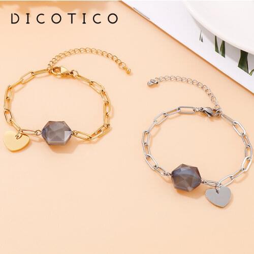 Bohemia Chain Wrist Bracelet For Women Stainless Steel Colorful Rhombus Glass Pulseras Jewelry Accessory Women Heart Bracelet