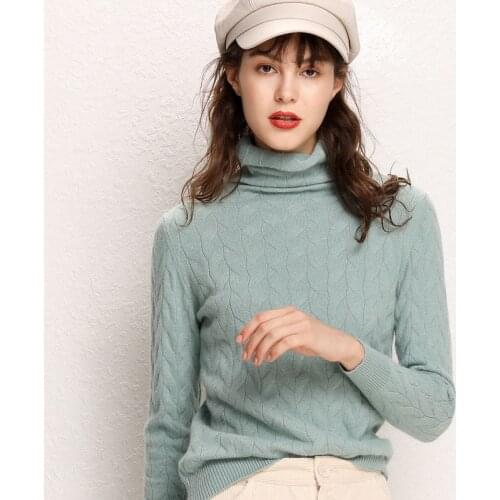 New Cashmere Wool Women Sweater and Pullovers Women Fashion Turtleneck Solid Color Long Sleeve Knitted Hemp Flowers Warm Sweater