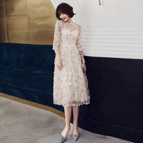 Cocktail Dress A-line Vestidos De Coctel 2020 O Neck 3/4 sleeve Women Party Dresses Elegant Formal Gown