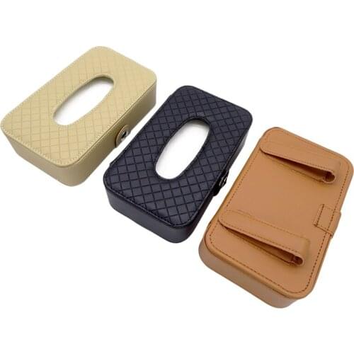 1pc Universal Car PU Leather Sun Visor Hanging Tissue Box Decor Armrest Seat Back Holder Napkin Case Car Interior Accessories