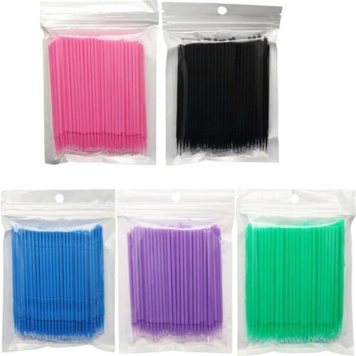 100PCS Disposable Mini Micro Eyelash Brushes for Eyelash Extension Cleaning Individual Lash Removing Tools Swab Applicators Tool
