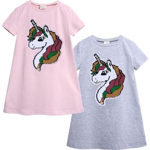 2021 Summer Baby Girls Clothes Sequin Dress Princess 0-7 Years Old Kids Casual Pattern Short Sleeve O-Neck Cotton A-Line Dresses