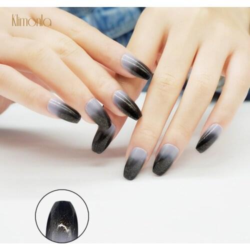 New 24pcs Black Gradient False Nail DIY Coffin Shape Full Wrap Fake Nail Art Tips UV Gel Nail Polish Faux Ongles