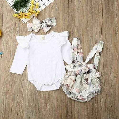 3Pcs Baby Girl Clothes Casual Flowers print Baby Romper+Short Pants+Headband Infant Clothing Outfit Summer Newborn Clothes