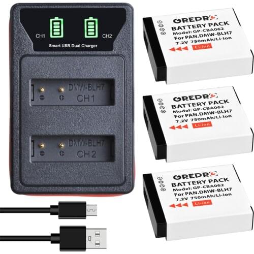 3Pcs DMW-BLH7 Battery + Charger with USB and Type-C Port for Panasonic Lumix DMW BLH7 BLH7E BLH7PP DMC-GM5 GM1 GF7 GF8 Battery