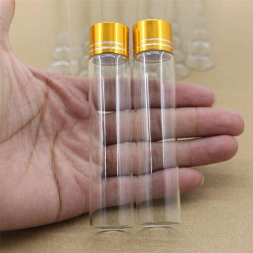 50 pcs/lot 22*100mm 25ml Small Glass Bottle Golden Plastic Cap storage Jar Glass Jars Vials Mini Containers DECORATIVE Bottles