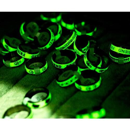 50pcs Luminous Stainless Steel Rings Glow in the dark Men Women Party Jewelry Wholesale Lot