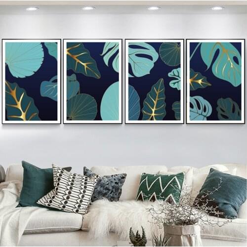Abstract Green Gold Plant Leaf Canvas Painting Wall Art Nordic Oil Poster Print Pictures Living Room Home Decoration Cuadros