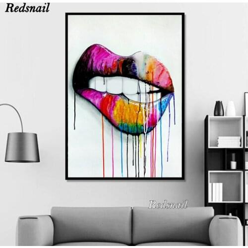 Abstract Painting Lips Art Colorful Diy Diamond Painting cross-stitch 5D Full Drill mosaic diamond embroidery Wall Art EE854