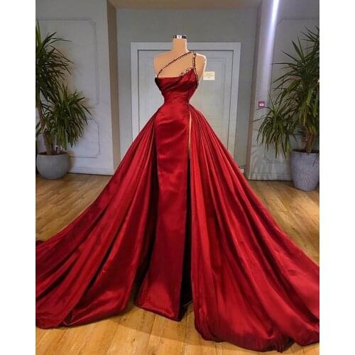Arabic Mermaid Evening Dresses Ruched Beaded Satin Longue Robes Formal Dress Side Split 2020 vestiti da sera