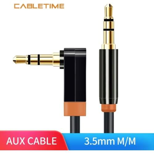 Cabletime AUX Cable Jack Stereo 3.5mm Audio Cable 90 Degree 3.5 mm Jack Speaker Cable for Car Headphones Xiaomi Beats N140