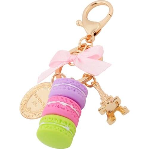 Women Macaron Cake Key Chain Fashion Cute French pastries Keychain Bag Charm Car Key Ring Wedding Party gift Jewelry