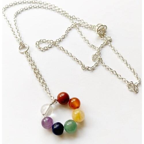 Bhuann 7 Chakra Pendant Necklace Natural Chakra Stones Beads Copper Wire Wrapped Stones Crystals Jewelry Chain Female Dropship