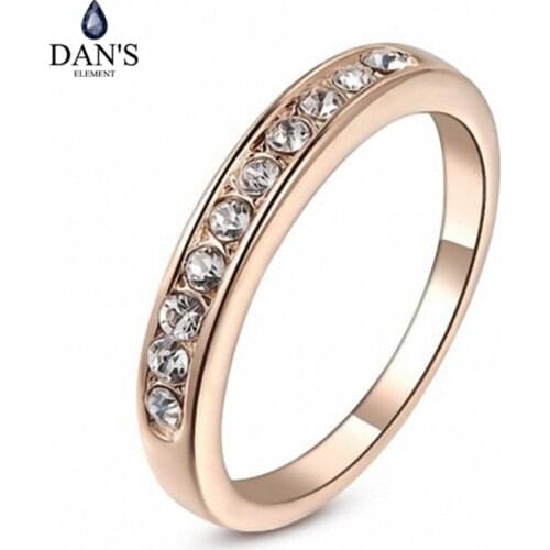 DANS ELEMENT Fashion Classic Copper Gold Color Zirconia Austrian Crystals Wedding Rings for Women Full Sizes Fi-RG91645