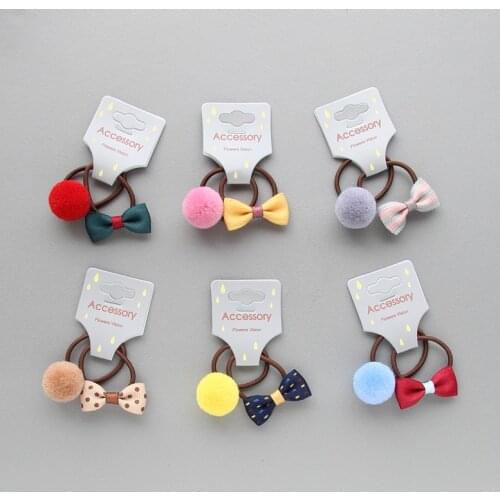 2PCS New Cute Bowknot Ball Princess Headwear Kids Elastic Hair Bands Baby Headdress Children Hair Ropes Girls Hair Accessories