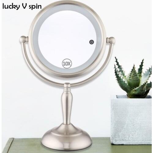 3 color LED Lighted Double 8 Inch 2 Sided 10X magnifying Makeup Vanity Mirror Brightness Adjustable Touch Screen Make Mirror