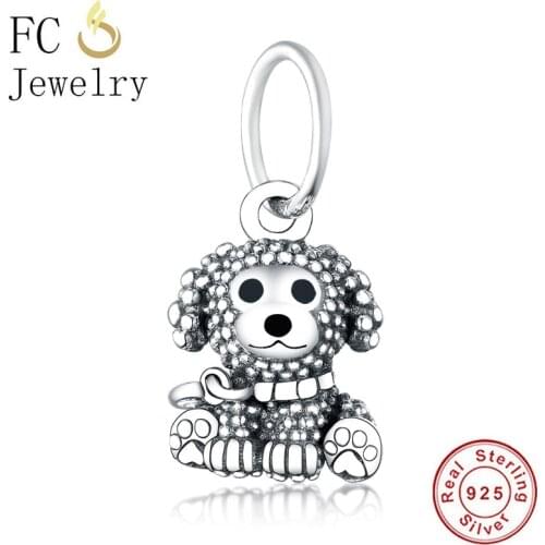 FC Jewelry Fit Original Brand Charm Bracelet 925 Silver Little Poodle Puppy Dog Pendant Bead For Making Women Berloque 2020